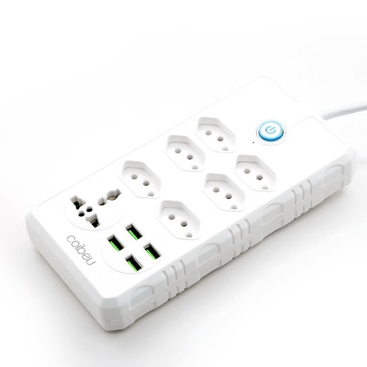Régua de energia com 7 tomadas, 4 portas USB, bivolt, 10A, cabo de 2 metros, para uso doméstico e no escritório, com proteção